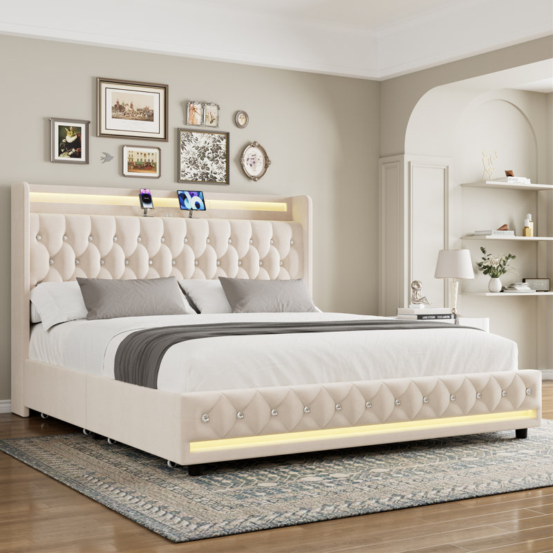 Wingback bed with drawers discount